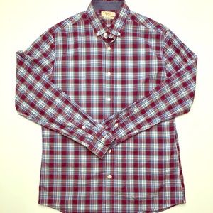 Maroon & Navy, Plaid, Penguin, Long Sleeve Shirt